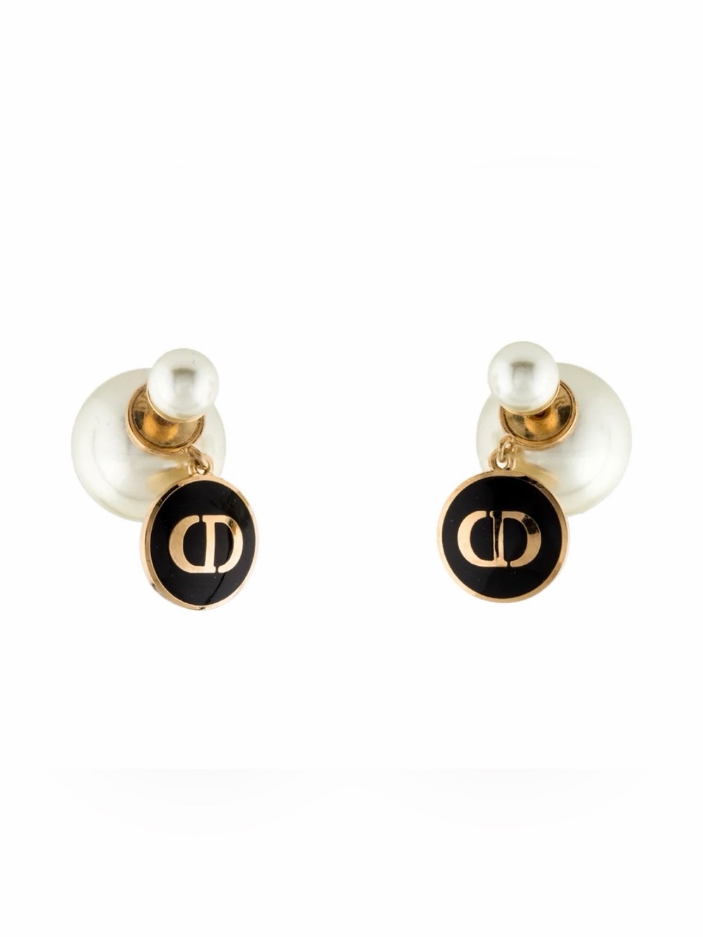 Dior tribal  Pearl earrings with Black CD Medallion and Gold Accent
